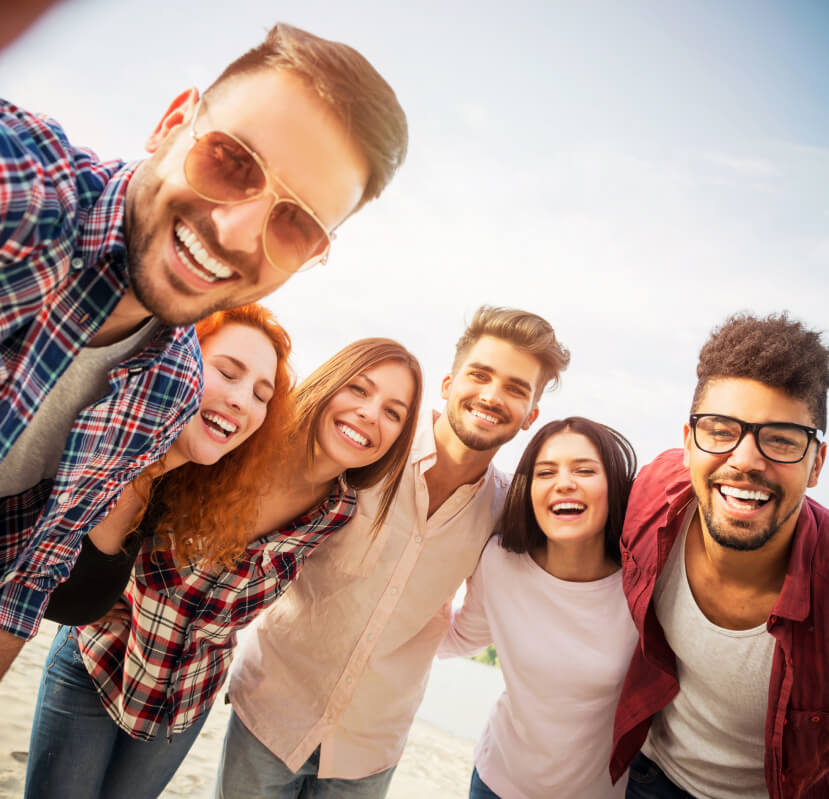 Group of friends taking a selfie.